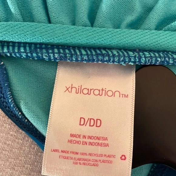 Xhilaration women’s bikini top D DD swim teal gold Moroccan high neck tie back - Picture 5 of 6